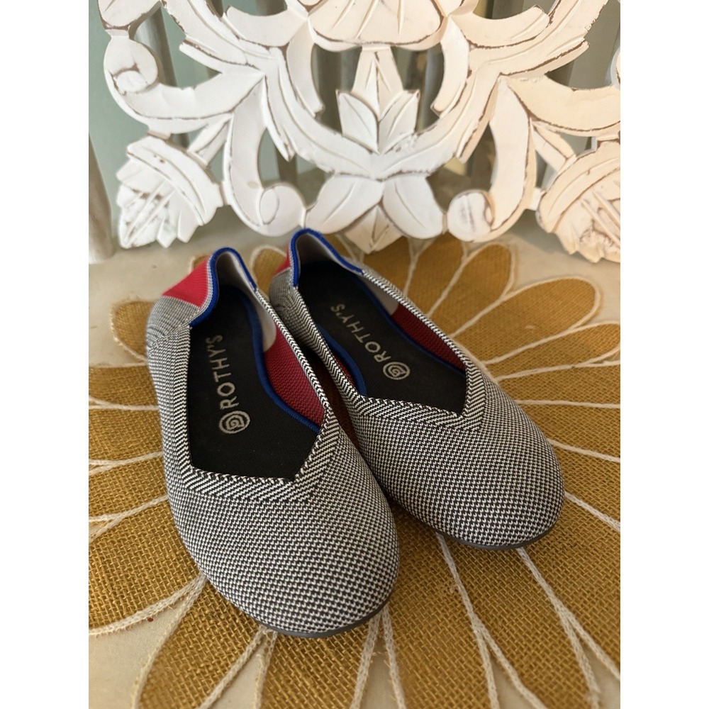 Rothy's The Point Women Size 8‎ Black White Excellent Knit Sustainable Flats